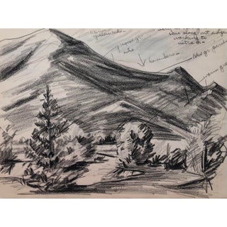 1950s Mountain Landscape Drawing For Sale