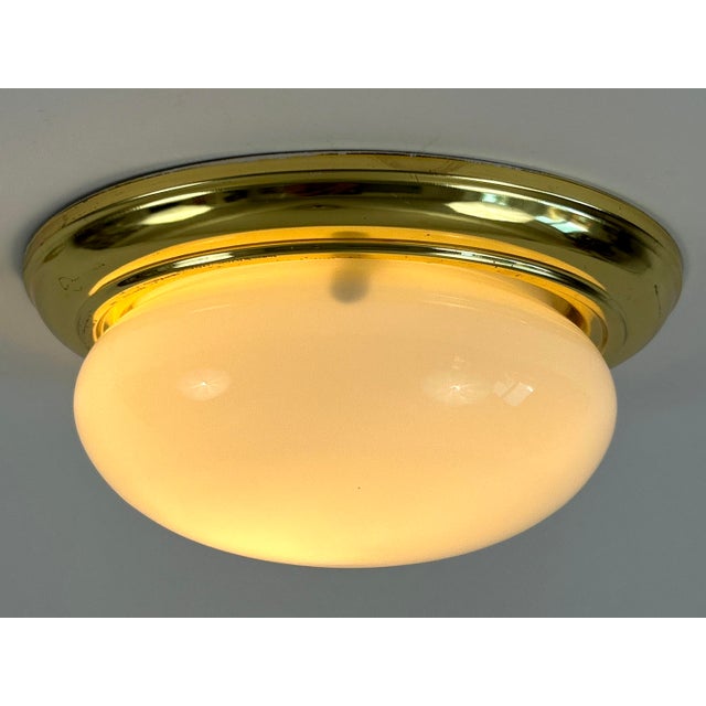 Vintage Brass and Opaline Glass Flush Mount, Germany, 1970 For Sale - Image 13 of 18