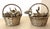Two silverplate woven baskets with handles. Each holds 6 apple place card holders. 12 apple place card holders in all....