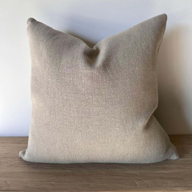 2020s Natural Linen Stone Washed Accent Pillow With Down Feather Insert For Sale - Image 5 of 5