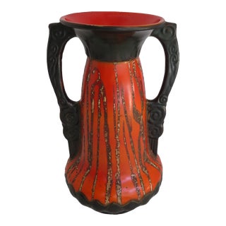 Pre-War 1930s Ceramic Art Nouveau Vase With Handles Czechoslovakia For Sale