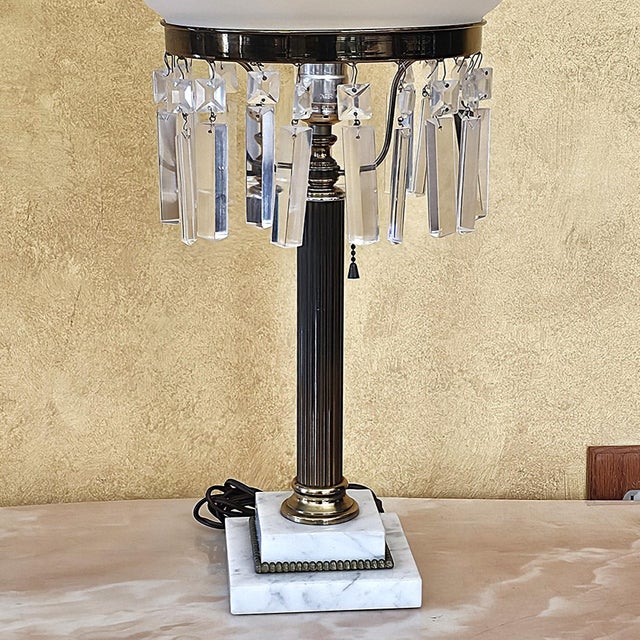 Vintage Sinumbra Astral-Style Brass, Marble & Crystal Table Lamp For Sale - Image 10 of 18