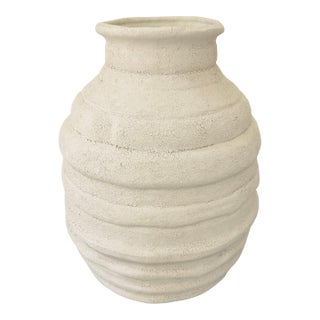 Sporvil Portugal Textured White Ribbed Ceramic Floor Vase For Sale
