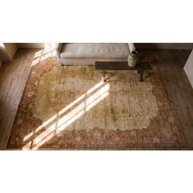 1920s Tan Camel Minimalist Antique Chinese Art Deco Rug 9'0" X 11'9" Handknotted Wool Carpet For Sale - Image 9 of 9