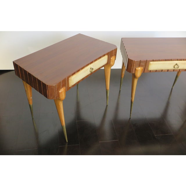1940s Mid Century Side Tables With Parchment Drawers - Set of 2 For Sale - Image 5 of 9