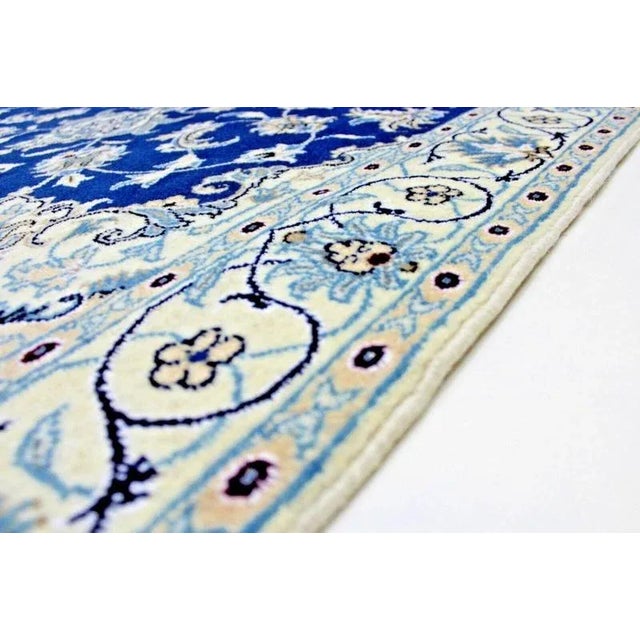 Blue Middle Eastern Hand-Knotted Wool and Silk Nain Rug For Sale - Image 8 of 11