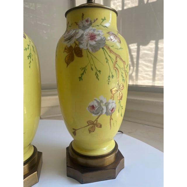 Mid 20th Century Baccarat Style Yellow Opaline Glass Japonisme Lamps, Signed Baccarat - a Pair For Sale - Image 9 of 18
