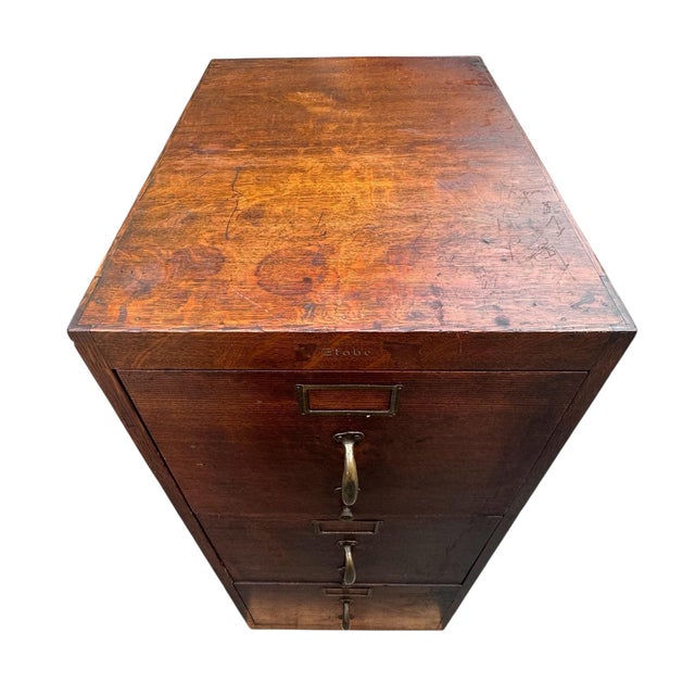 Mid 20th Century Antique Tiger Oak Three Drawer File Cabinet With Raised Panels by Globe Wernicke For Sale - Image 5 of 12