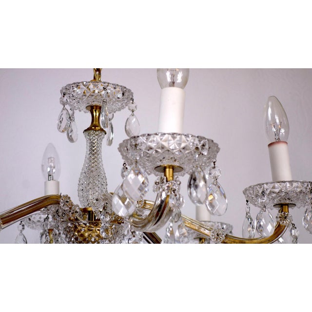 1960s Brass Lead Crystal Chandelier Six Lights from Palwa & Walter, 1960s For Sale - Image 5 of 9