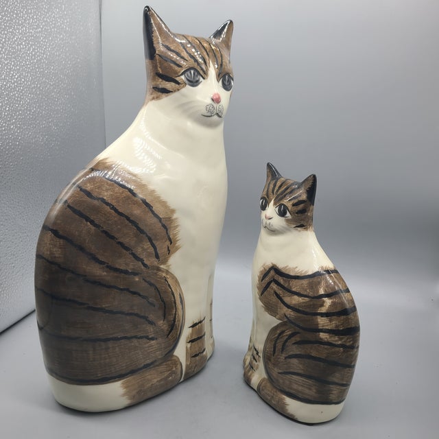 Traditional Vintage (2) Ns Gustin Ceramic Hand Painted Cats Statues a Pair For Sale - Image 3 of 11