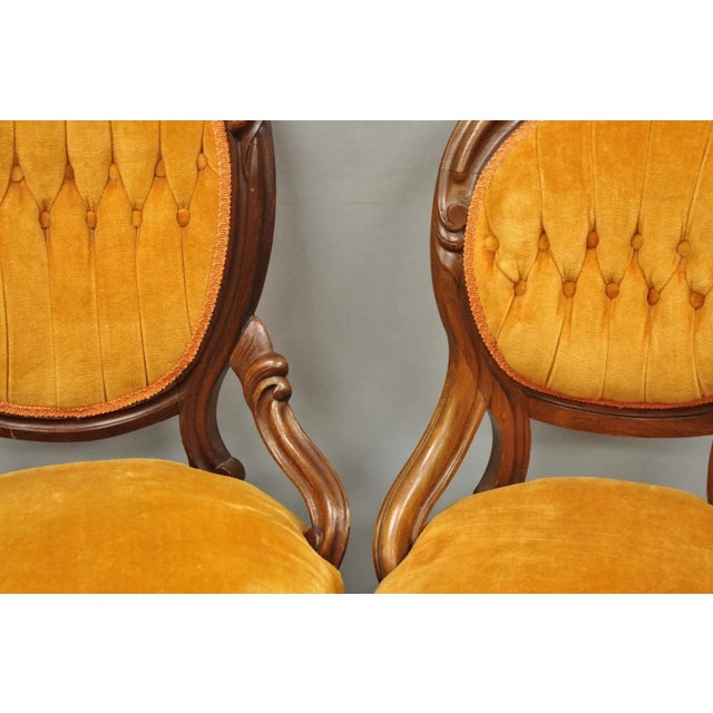 Wood Antique Eastlake Victorian Carved Walnut Orange Parlor Side Chairs - A Pair For Sale - Image 7 of 13