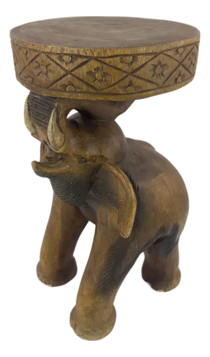 Vintage Hand-Carved Solid Hardwood Elephant Stool / Sculptural Folk Art Side Table