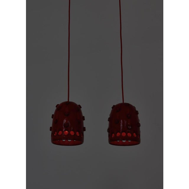 Danish Modern Red Ceramics Pendants attributed to Jette Hellerøe for Axella Studio, 1970s, Set of 2 For Sale - Image 11 of 15