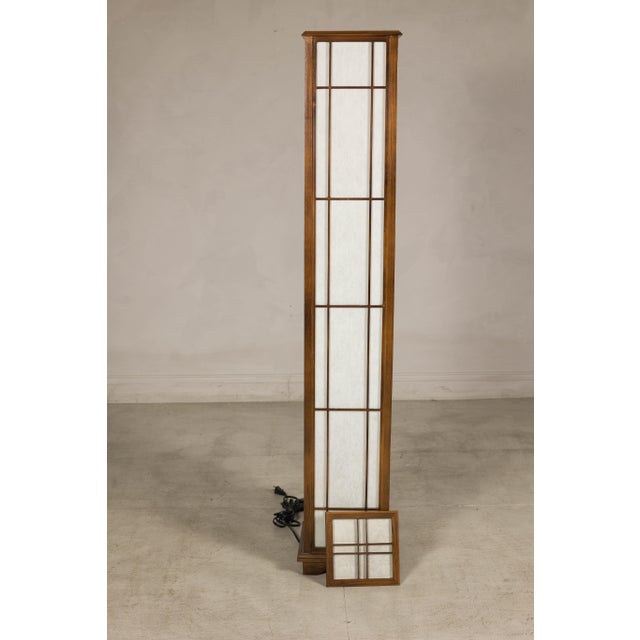 Metal Vintage Tall Japanese Shoji Style Floor Lamp with Rice Paper Panels For Sale - Image 7 of 16