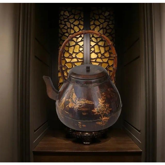 Antique Gilt Inlay Rosewood Kettle or Teapot With Butterflies and Flowers, 19th Century For Sale - Image 11 of 13