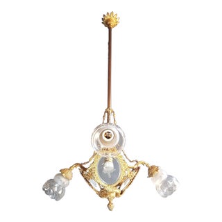 1930s Art Nouveau Brass Chandelier For Sale