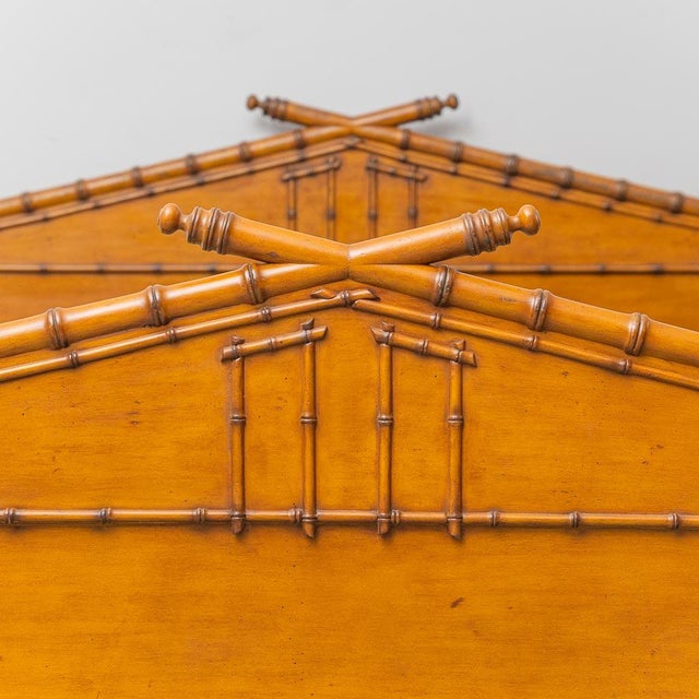 French Double Bed in Wood and Bamboo, 1940s For Sale - Image 3 of 14
