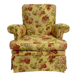 Vintage Floral Linen Upholstered Club Chair For Sale