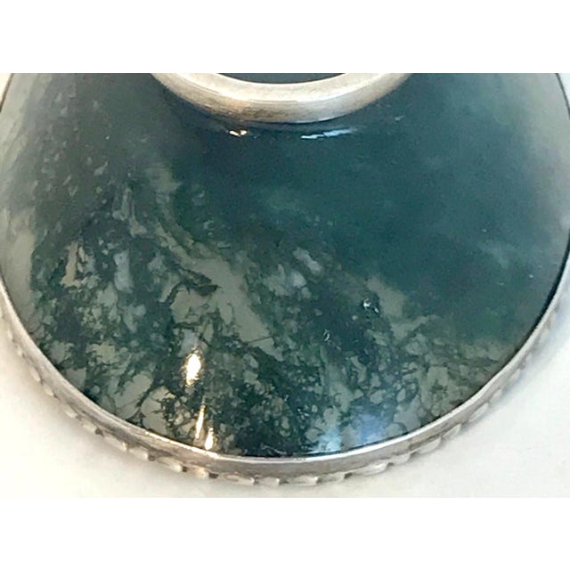 Green Exquisite Moss Agate Pedestal Bowl with Silver Mounts, Unmarked, Early 20th C. For Sale - Image 8 of 12