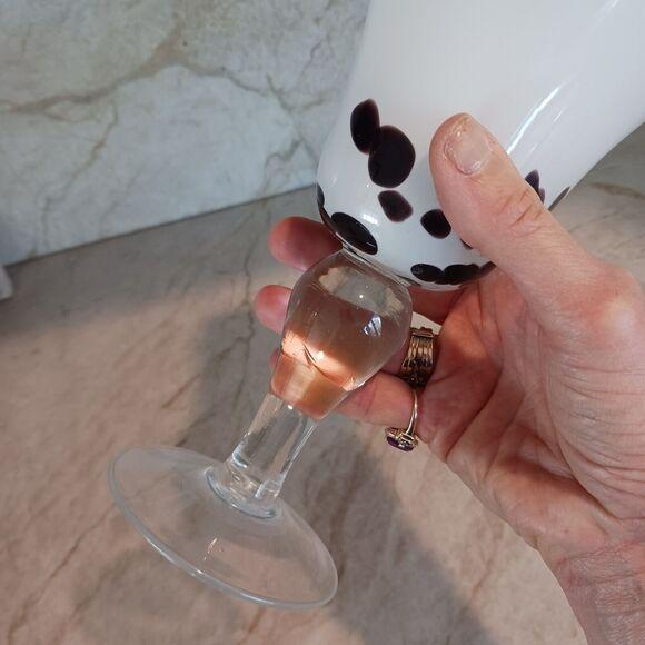 White Vintage Murano Martini Drinking Glass Handblown White Brown Spots Art Deco Cocktail For Sale - Image 8 of 11