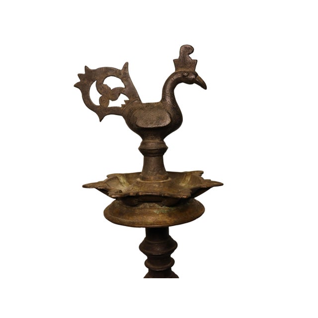 Large Antique Indian Brass Diya Samai Pooja Temple Oil Lamp, 1920s For Sale - Image 9 of 18
