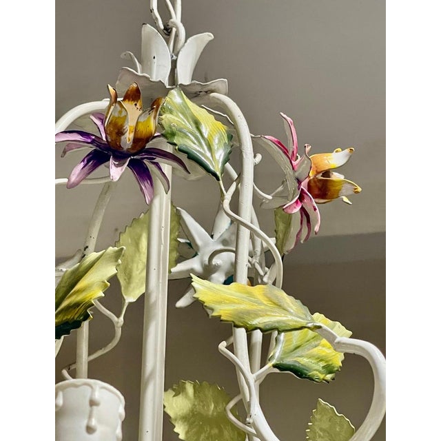 1960s Italian Floral Chandelier in Hand Paint Metal, 1960s For Sale - Image 5 of 12