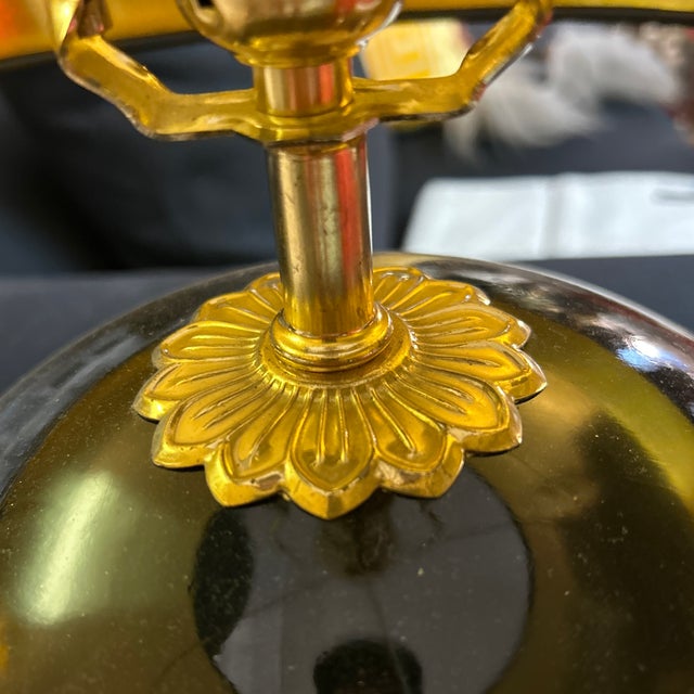 Black Ceramic Round Table Lamp With Custom Black Shade For Sale - Image 4 of 7