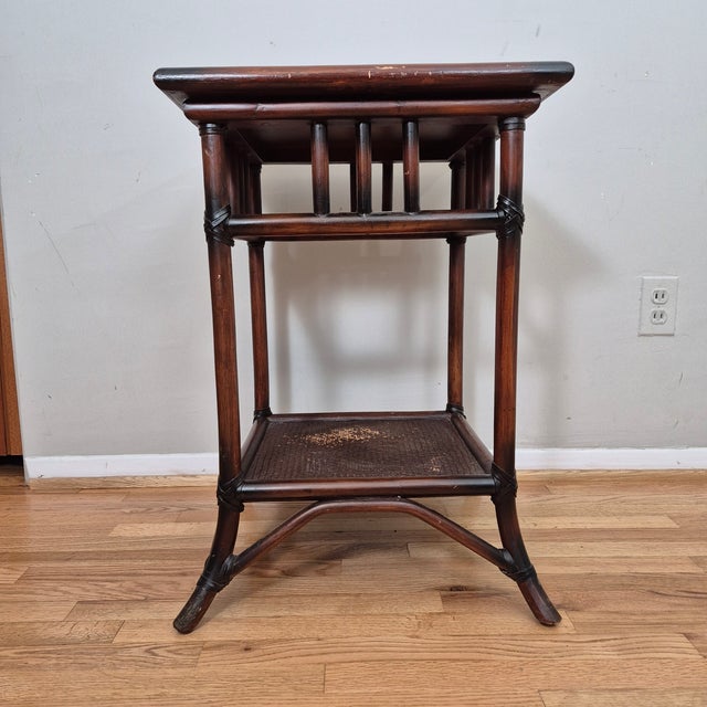 2010s British Colonial Style Rattan & Wicker Square Tiered Side Table For Sale - Image 10 of 12