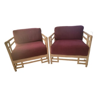 Late 20th Century Pair of Ficks Reed Rattan and Cane Cube Loungers For Sale