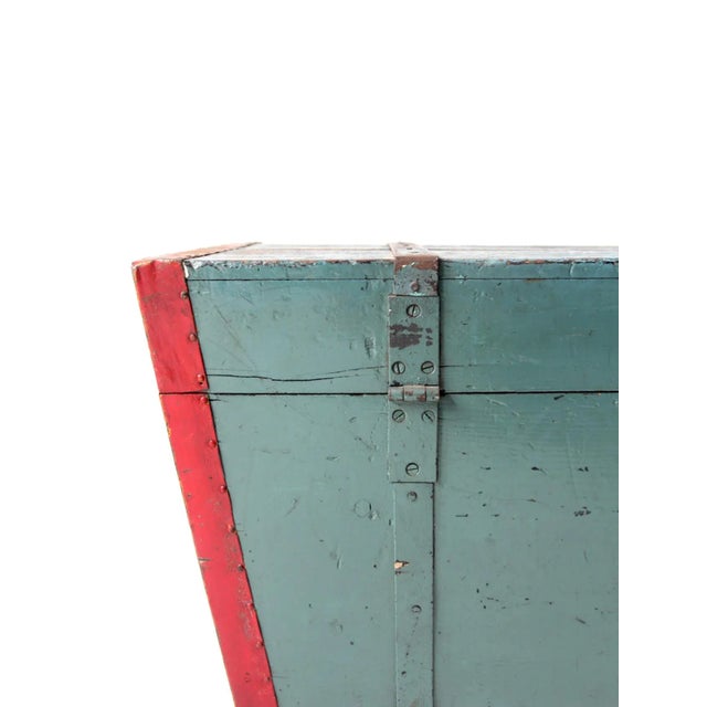 Antique Blue Hand-Painted Wood Trunk For Sale - Image 11 of 13