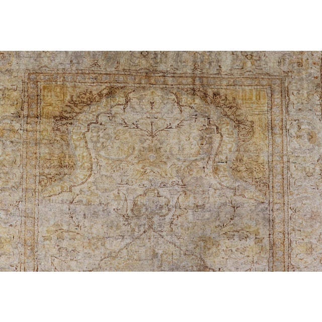 Mid 20th Century Silk Turkish Sivas Rug in Shades of Ivory, Brown and Yellow For Sale - Image 5 of 12