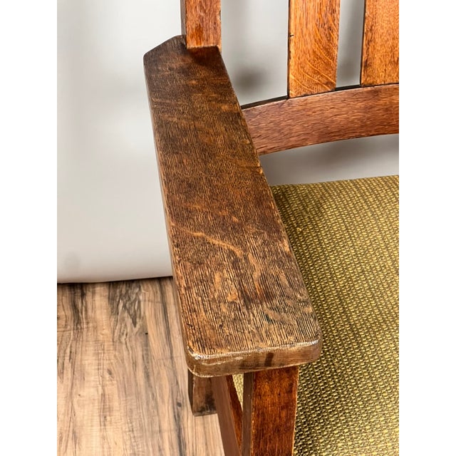 Brown Antique Quarter Sawn Mission Oak Arm Chair by Quaint Furniture C. 1920 For Sale - Image 8 of 10