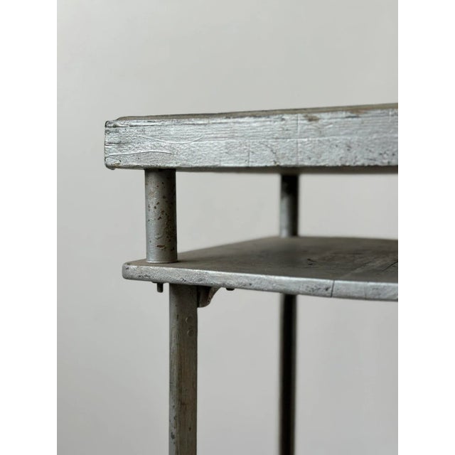 Silver Art Deco Industrial Silver-Painted Rolling Cart, Circa 1920s For Sale - Image 8 of 12