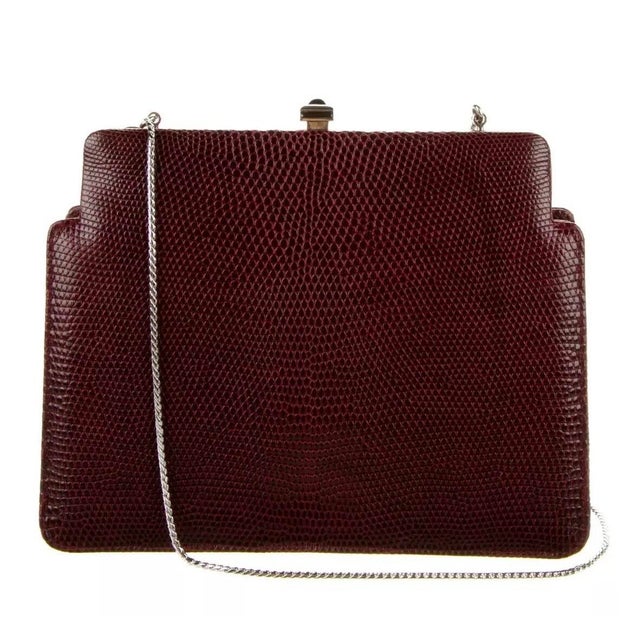 1990s Judith Leiber Lizard Skin Brown Burgundy Day Evening Handbag Gem Enamel Vintage For Sale - Image 11 of 12