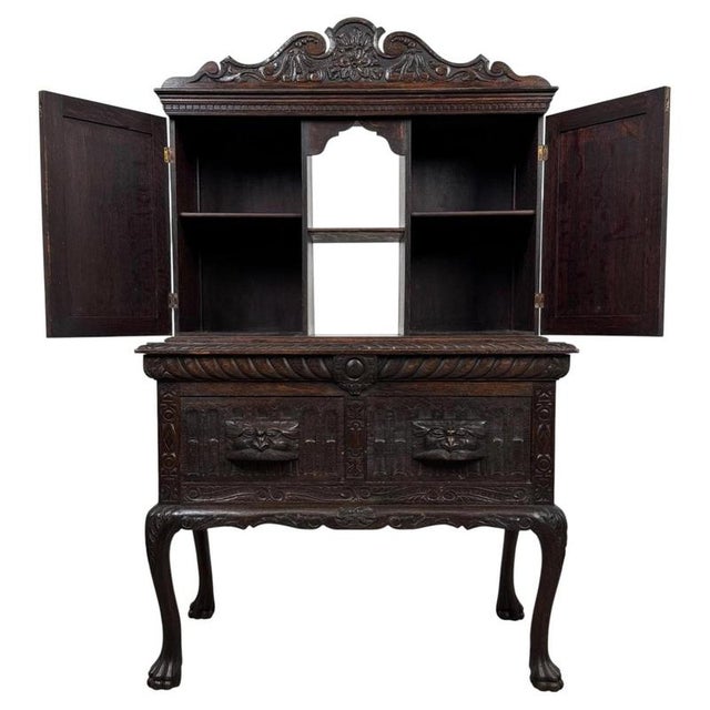 Wood 19th Century English Carved Oak Cabinet For Sale - Image 7 of 13