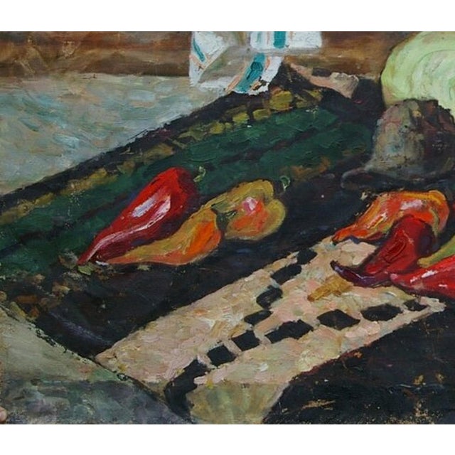 1970s Still Life With Food Antique Oil Painting Original Soviet Art Ukrainian Artist 1971 89-109 For Sale - Image 5 of 6