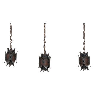 Late 20th Century Brutalist Swedish Pendant Lights, 1970s, Set of 3 For Sale