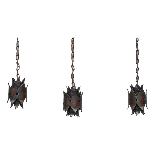 Late 20th Century Brutalist Swedish Pendant Lights, 1970s, Set of 3 For Sale