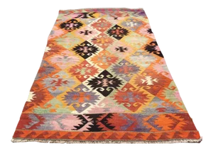 Vintage Colorful Turkish Kilim Rug - 68" X 112"