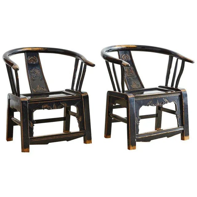 Qing Dynasty Lacquered Horseshoe Armchairs - a Pair For Sale - Image 13 of 13