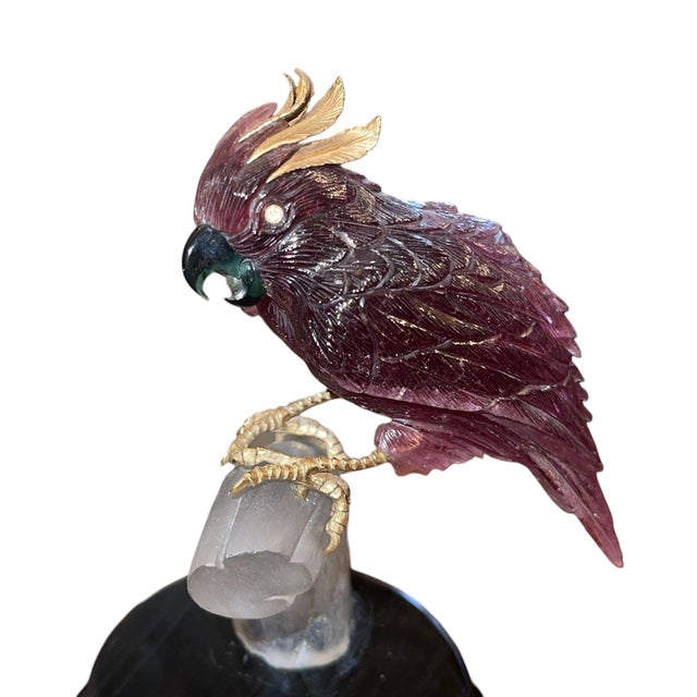Exceptional luxury gemstone carving of a cockatoo designed by renowned gem artist Manfred Wild for Emil Becker,...