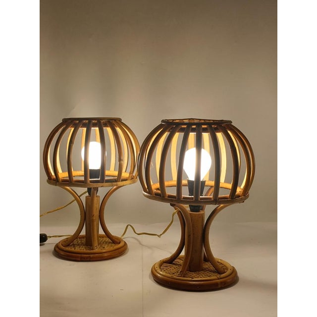 Wood Bamboo and Rattan Table Lamps in the style of Louis Sognot, Italy, 1960s, Set of 2 For Sale - Image 7 of 11