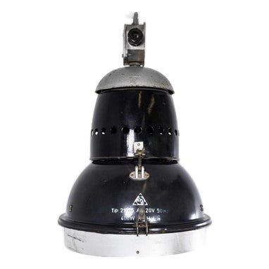 Large Scale Industrial Black Enamel Pendant Lamp, 1950s For Sale