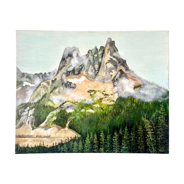 2000s Rustic Mountain Landscape Acrylic Painting For Sale