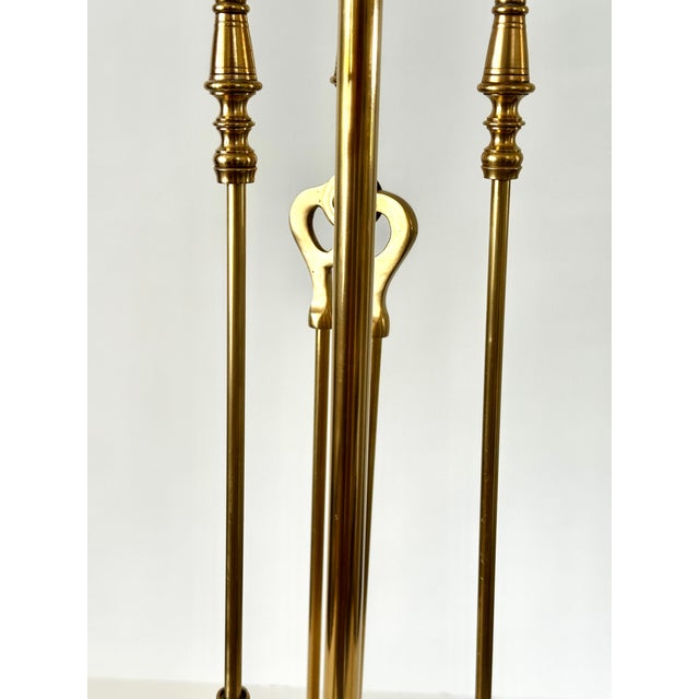 1980s Set of Federal Style Solid Brass Fireplace Piece Tools For Sale - Image 10 of 14