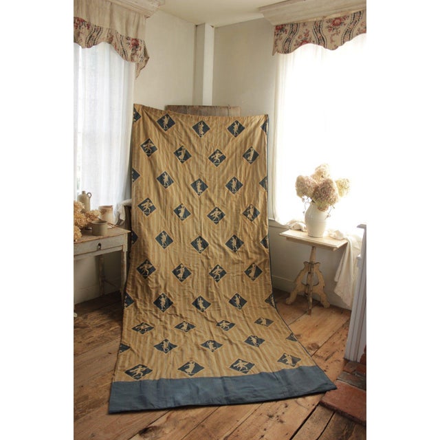 Vintage 1920s French Toile Design Blue Gold Curtain Drape Chairish