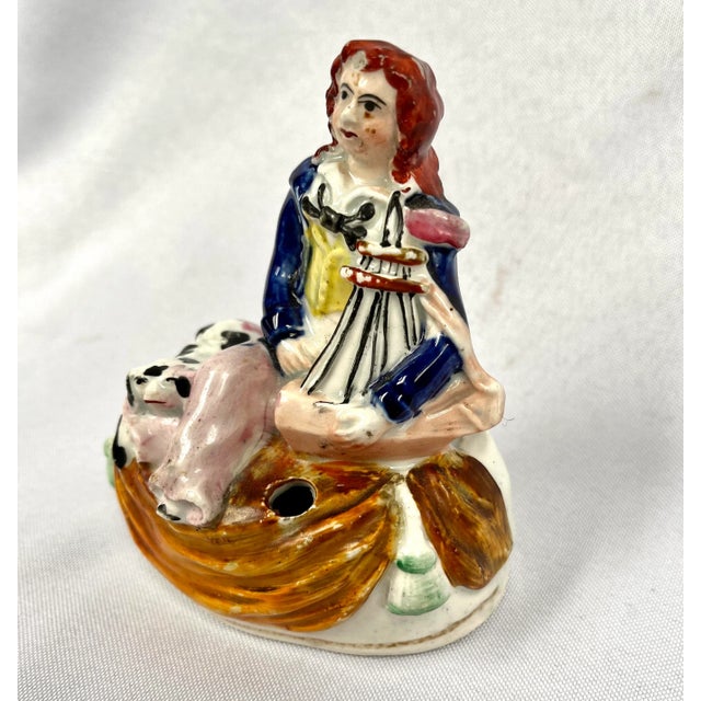 Staffordshire Early 20th Century Staffordshire Man With Dog Inkwell/Pen Holder For Sale - Image 4 of 7