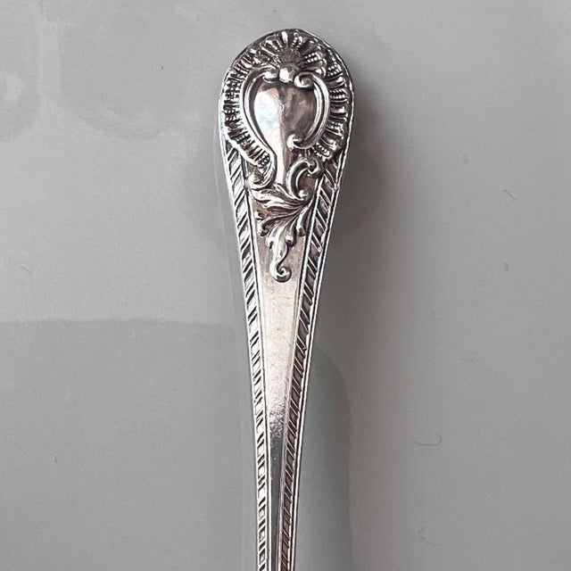 Antique Set of 12 demitasse spoons and sugar tongs in original satin-lined case // hostess gift // coffee service // rococo // shell motif For Sale - Image 15 of 18
