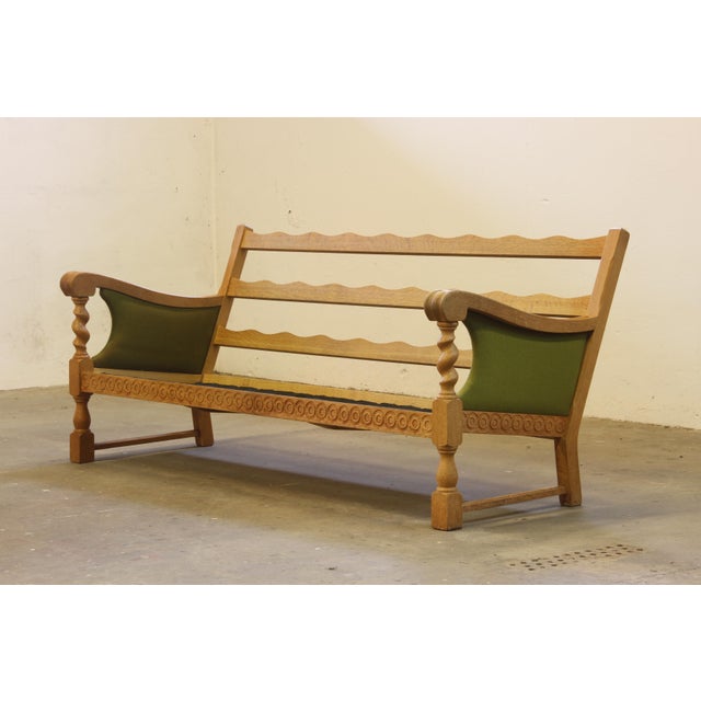Low Back Three-Seater Sofa in Oak by Henning Kjærnulf, 1960s For Sale - Image 12 of 14