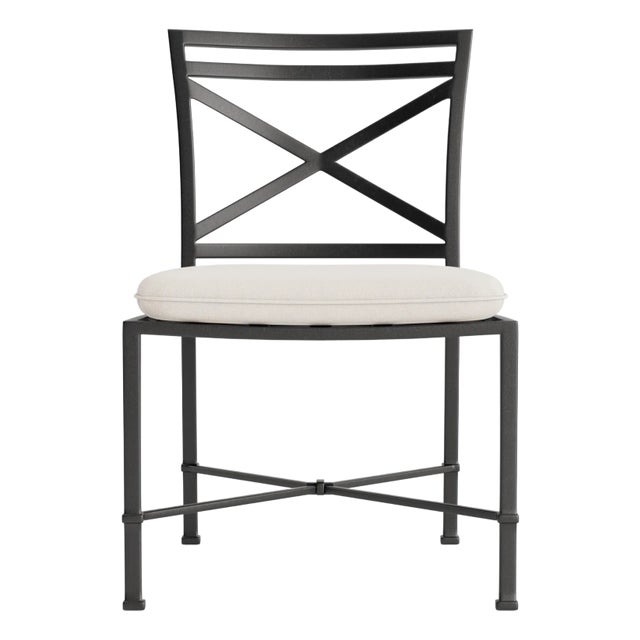 Brown Jordan Venetian Side Chair, Textured Pewter frame with Fusion Natural fabric For Sale